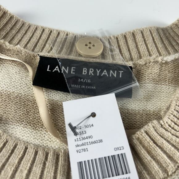 Lane Bryant Sweater White Tan Striped Button Stretch 14/16 Classic Preppy - Picture 5 of 16
